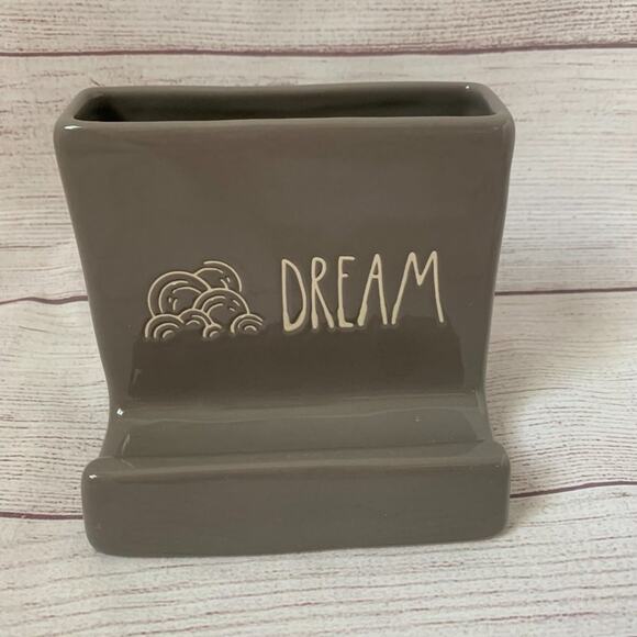 Rae Dunn Gray Pencil and Business Card Holder with DREAM Rainbow Detail 4 3/4"H - Picture 1 of 10